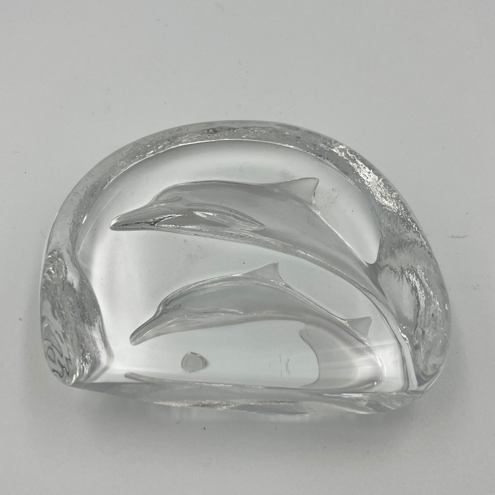 Clear Art Glass Dolphin Sculpture Figurine Paperweight Ocean Coastal Decor‎